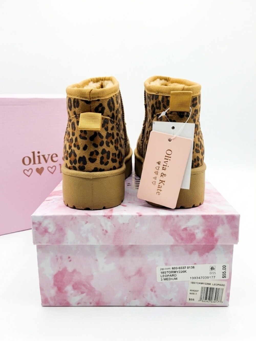 Olivia & Kate Kids' Leopard Print Tan Ankle Boots